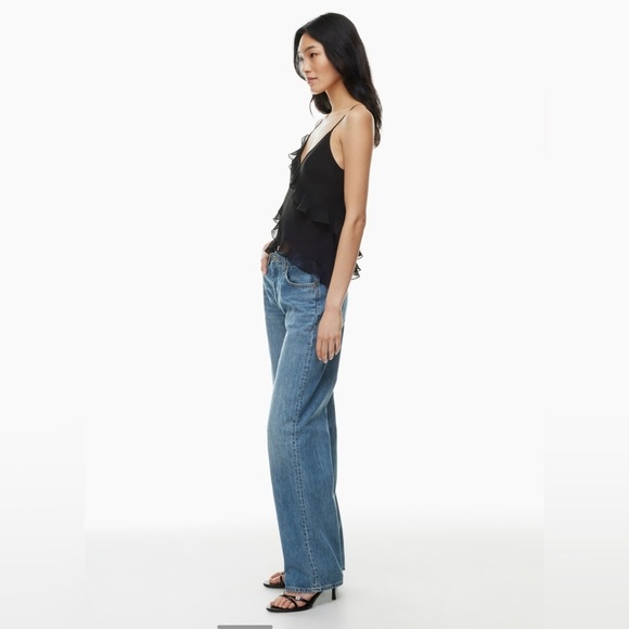 NWT Aritzia Wilfred Eminence Top in Black Size Small Ruffled chiffon camisole - Picture 4 of 13